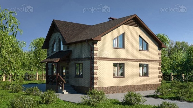 Проект двухэтажного дома с террасой и четырьмя спальнями C-149