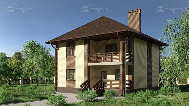 Проект двухэтажного дома с многоскатной крышей и балконом C-148-Z
