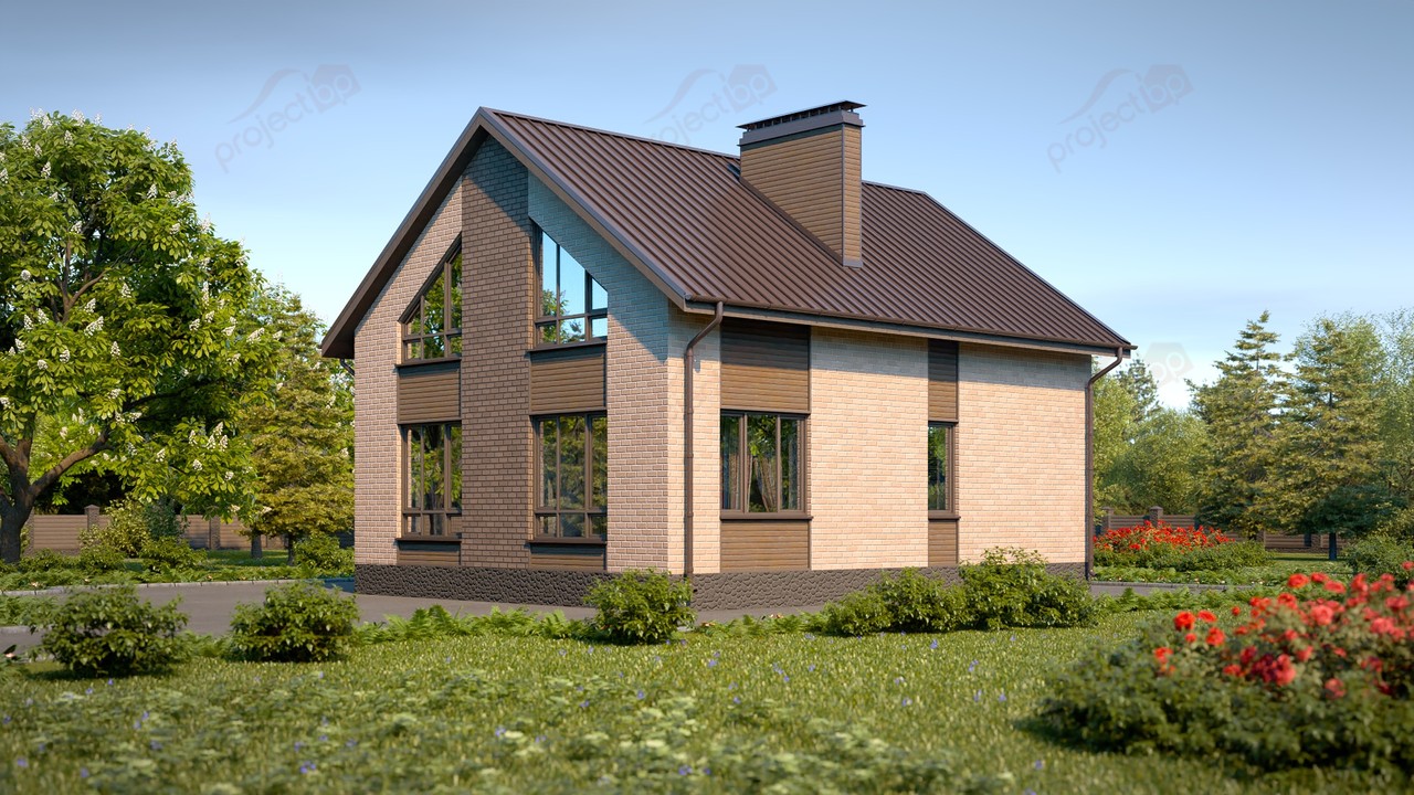 Проект дома с мансардой и скошенными окнами A-140-Z