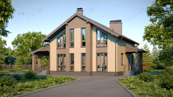 Проект дома с мансардой, панорамными окнами и террасой A-149T